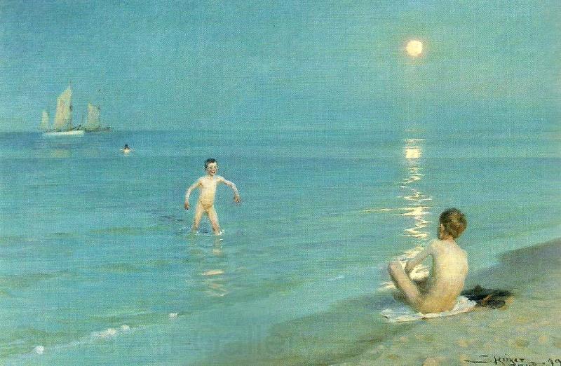 Peter Severin Kroyer badende drenge en sommeraften ved skagen strand France oil painting art